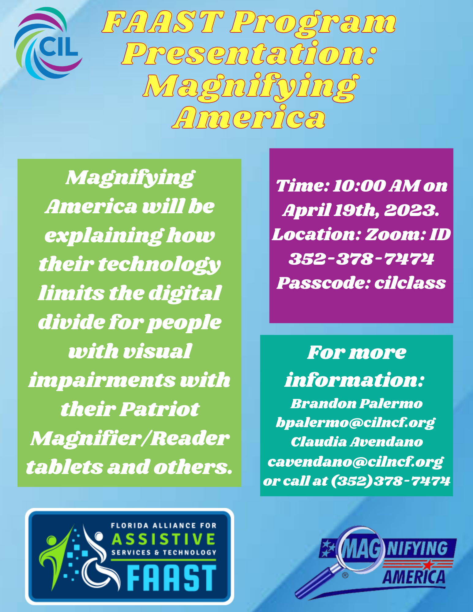 Upcoming faast program presentation center for independent living of